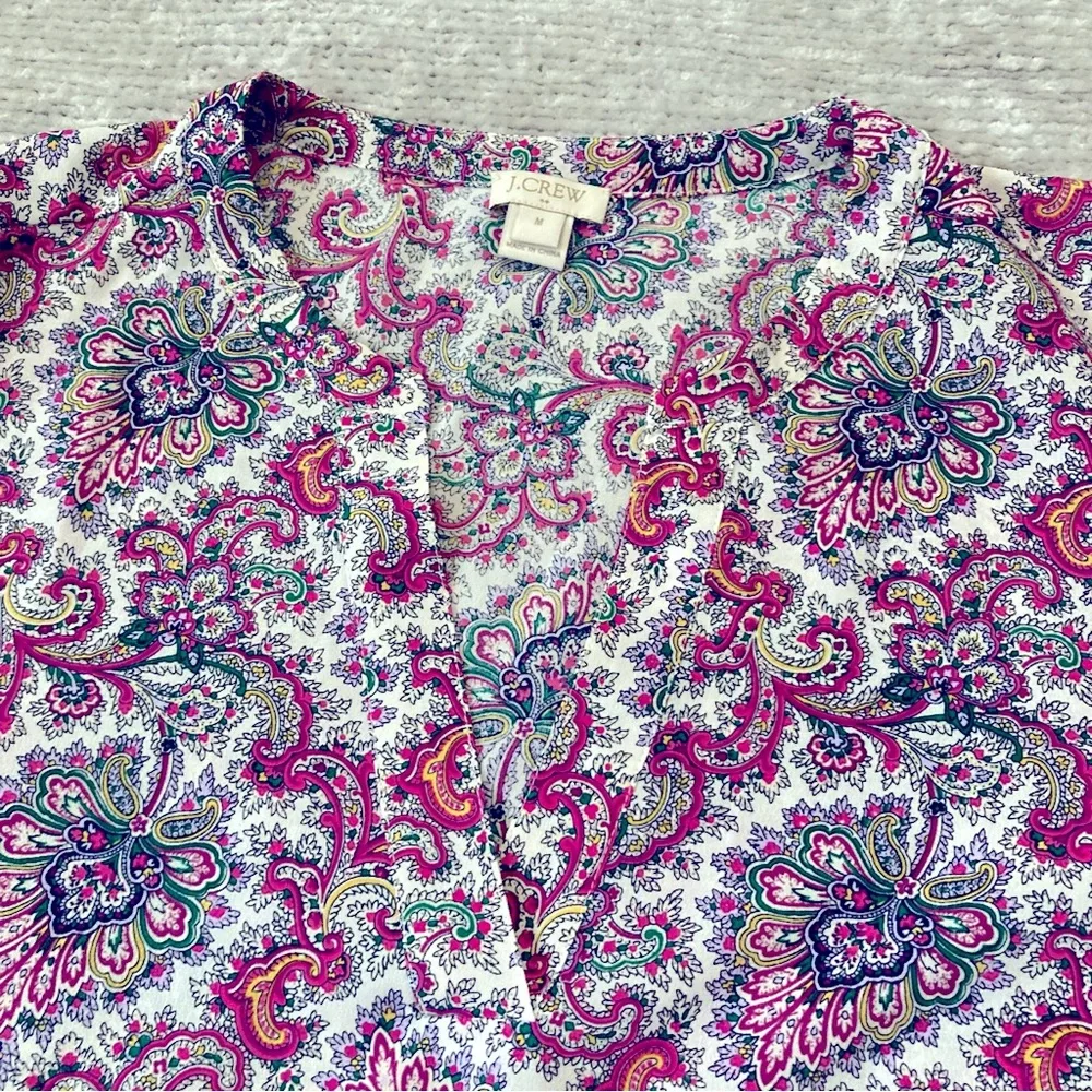 J.Crew Medium Paisley Bell Sleeve Blouse Burgundy Pink Green‎ Floral Boho